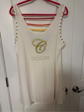 COOGI Cream Tank with Yellow Rhinestone C Logo XL